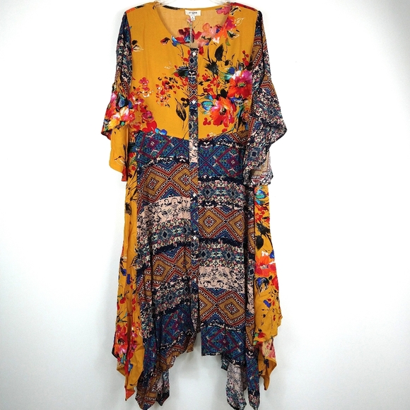 Umgee Maxi Dress Short Bell Sleeves Size M - Picture 9 of 15